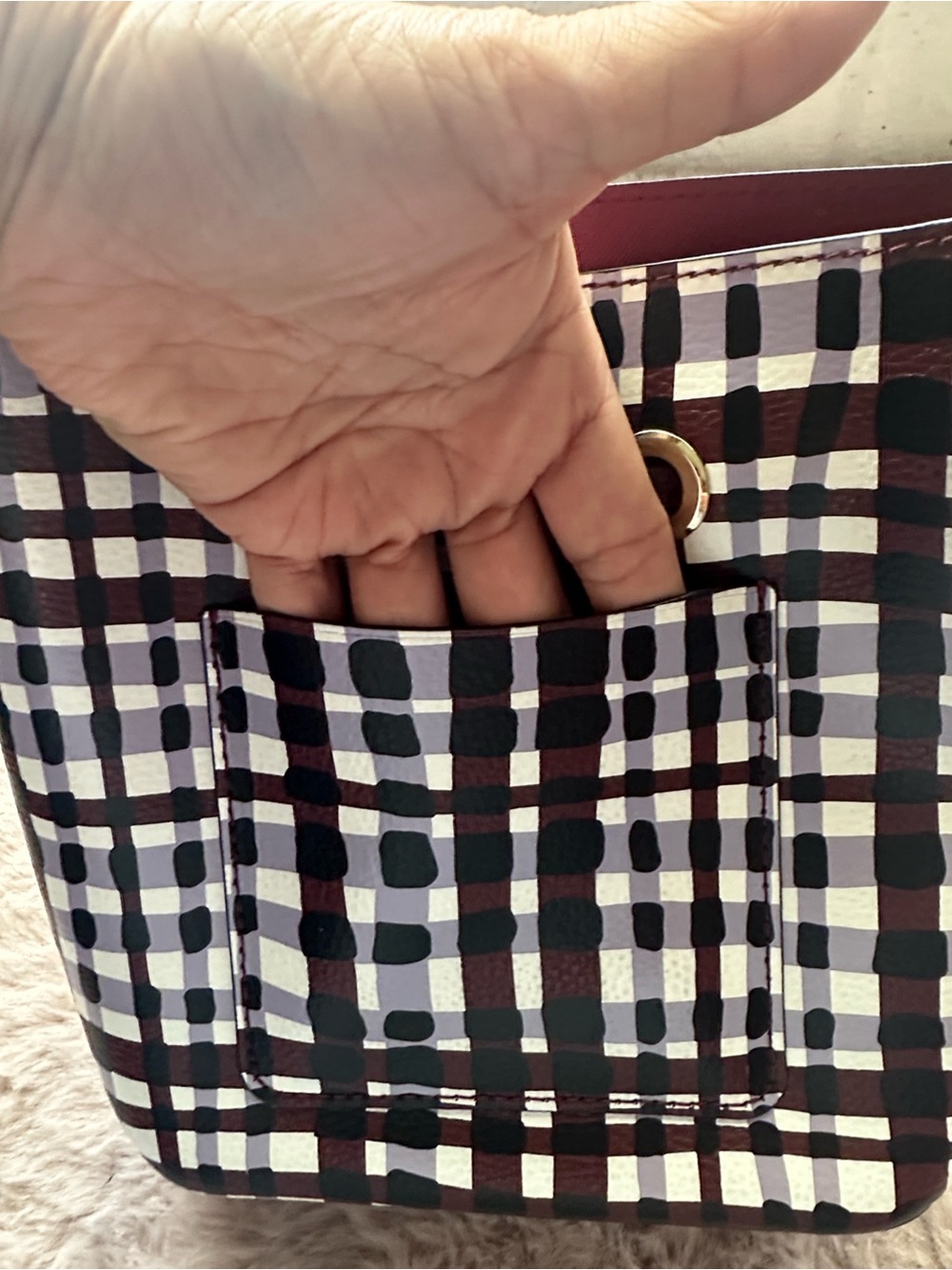 kate spade Mini Bucket Bag in Burgundy, Black & White Plaid - Picture 10 of 12